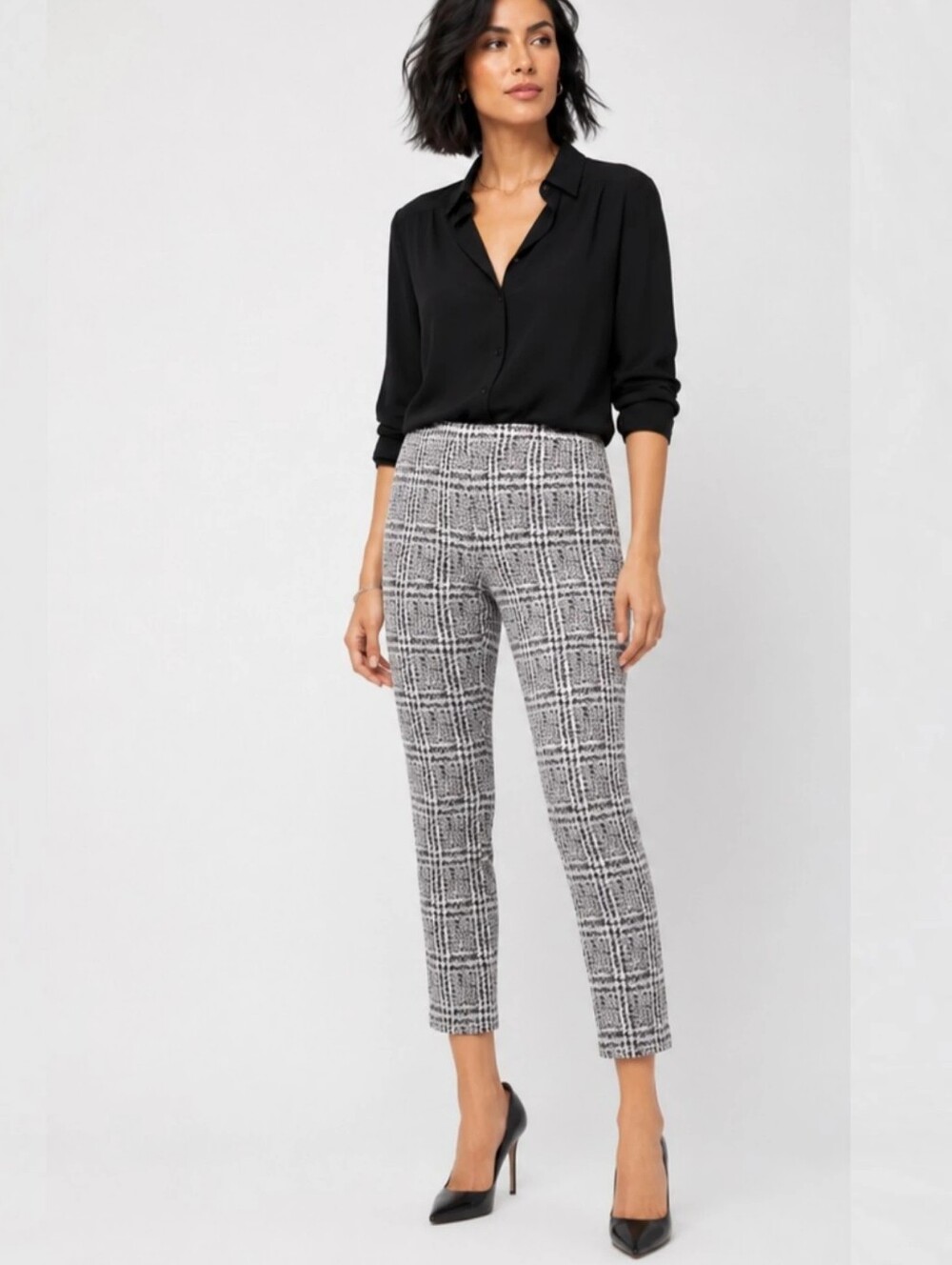 Michael Michael Kors Black & White Plaid Cropped Pull-On Pants – Size M